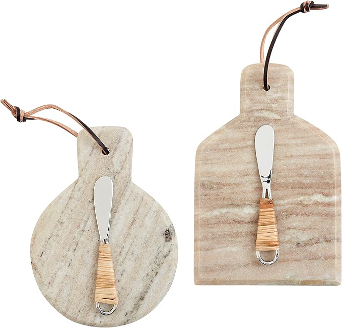 Mud Pie Square Beige Marble Board, Board Approx 8 1/2" X 6 1/4" | Spreader 5 1/2"
