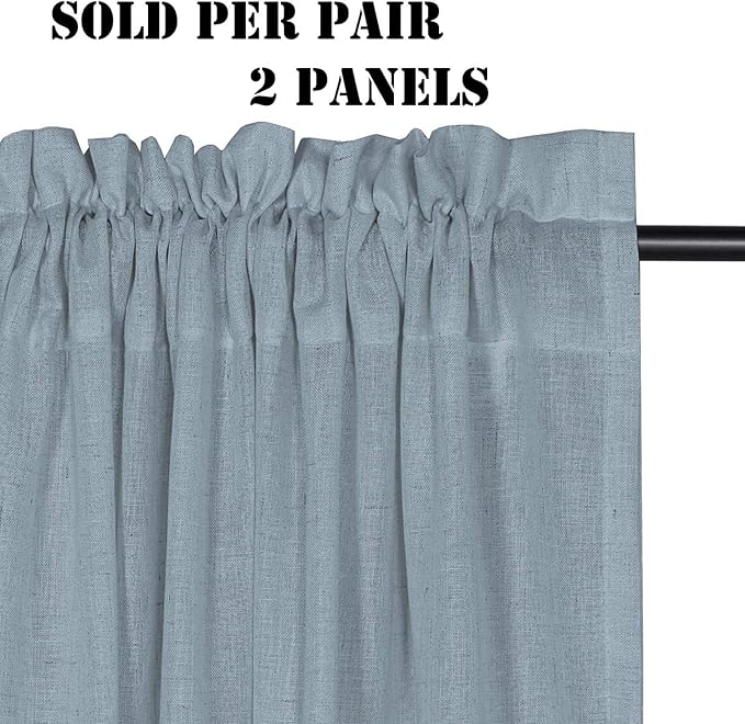H.VERSAILTEX Light Filtering Linen Textured Curtains for Living Room Window Treatment Natural & Durable Privacy Added Draperies/Drapes/Panels/Treatment, Rod Pocket (2 Pack, 52 by 54 Inch, Stone Blue)