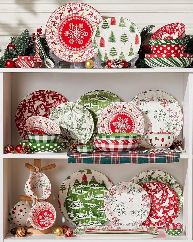 Christmas Soup Bowls, 23 Oz Cereal Bowl Set for Kitchen, Deep Ceramic Bowls for Salad, Dessert, Pasta, Ice Cream, Dishwasher and Microwave Safe, Set of 6