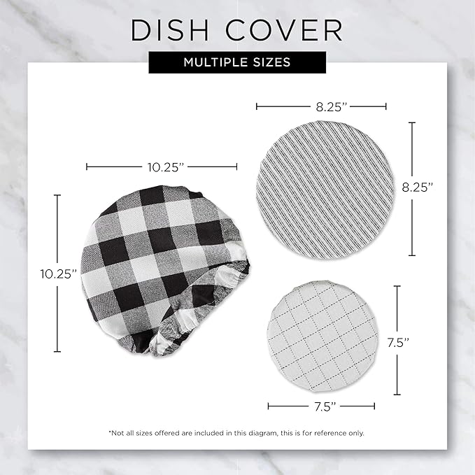 DII Reusable Cloth Bowl Cover Collection Machine Washable, Cotton with Elastic Stretch for Food Storage, 10.25"/8.25"/7.5" Diameter, Farmhouse Plaid, Gray, 3 Piece