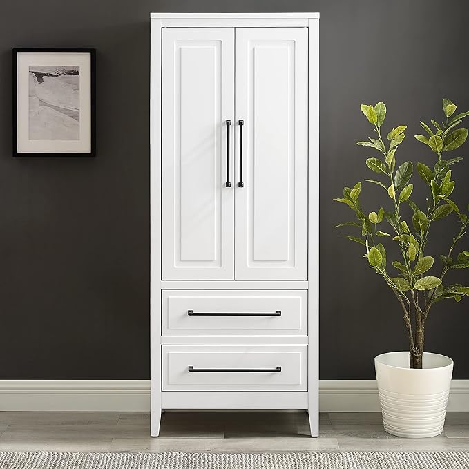Crosley Furniture Genevieve Pantry Storage Cabinet with Shelves, Kitchen, Dining, or Laundry Room, White