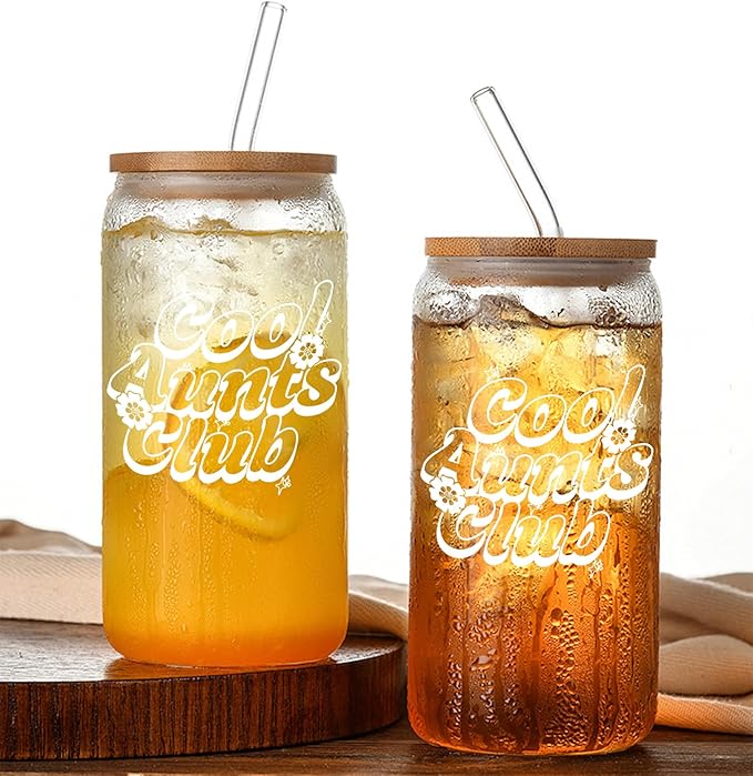 Cool Aunt Coffee Cup 16oz - Mothers Day/Birthday Gift for Aunts - New Aunty Glass Mug - Promoted to Aunts Announcement Gift - Cool Aunt Club -24