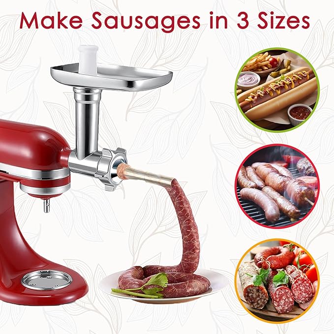 Meat Grinder Attachments for KitchenAid, Sausage Stuffer, Compatible with KitchenAid Stand Mixer of All Models, Aluminum Alloy, Not Dishwasher Safe