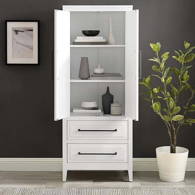 Crosley Furniture Genevieve Pantry Storage Cabinet with Shelves, Kitchen, Dining, or Laundry Room, White