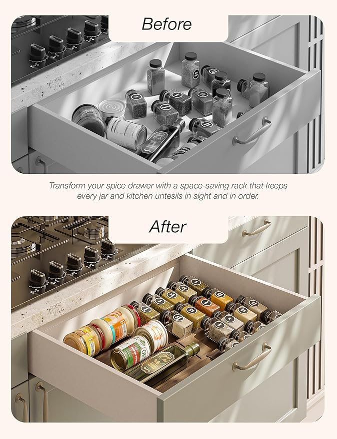 Tinamo Acacia Wooden Spice Rack Organizer for Cabinet - Spice Drawer Insert, Spice Organization for Cabinet, Seasoning Organizer, Spice Holder Pack of 8 (Walnut pack 8)