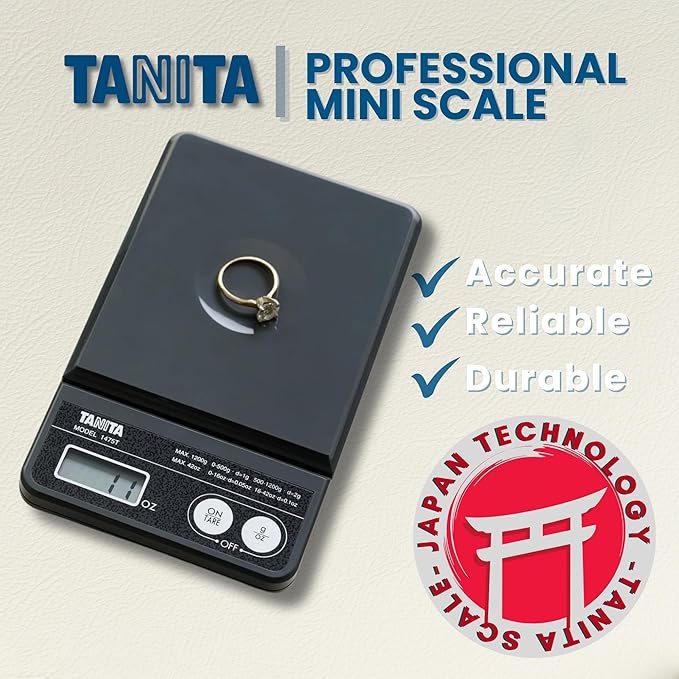 Tanita 1475T Professional High Capacity Scale 1200g Max - Gram Ounce Modes - Precision Digital Pocket Scale - LCD Display - Detachable Tray - Japan Technology - Batteries Included - Tare Function