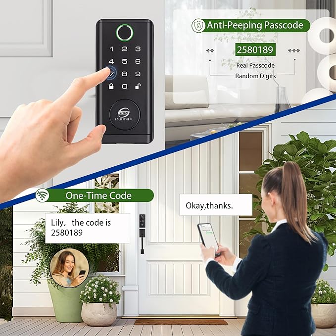 Smart Door Lock, Keyless Entry Deadbolt with Fingerprint, Keypad and App Control, 5-in-1 Electronic Front Door Lock for Home and Office, Weatherproof