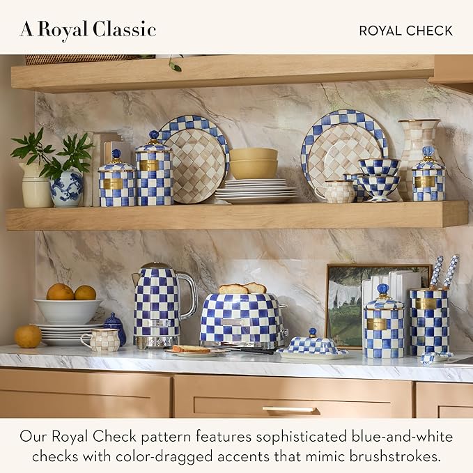 MACKENZIE-CHILDS Porcelain Mug, Tea and Coffee Mug, Blue-and-White Royal Check