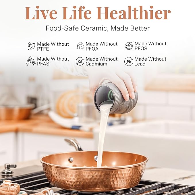 GOTHAM STEEL 4 Qt Saute Pan with Lid, Large Nonstick Skillet for Cooking, 12” Hammered Deep Frying Pan, Family Sized Pans, Ceramic Coating for Sauce, Induction Ready Oven & Dishwasher Safe, Non Toxic