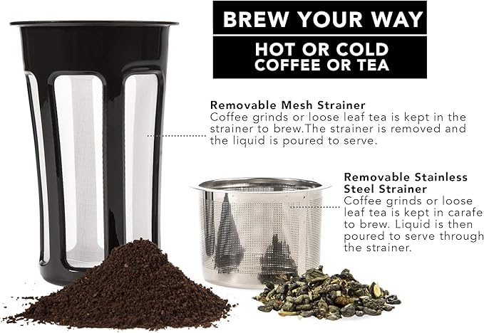 Hastings Collective Thermal Coffee Carafe 68 Oz - Large Stainless Steel Insulated Carafe - 2 Liter Double Walled Vacuum Thermos Coffee and Beverage Dispenser with Tea Infuser and Strainer (Gray)