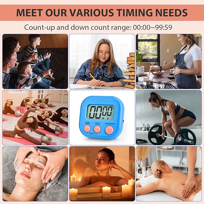 6 Pack Digital Kitchen Timer Multi-Function Electronic Timer Magnetic Digital Timer Countdown Timers Kitchen Electronic Timers for Cooking Game Gym Break Time Classroom