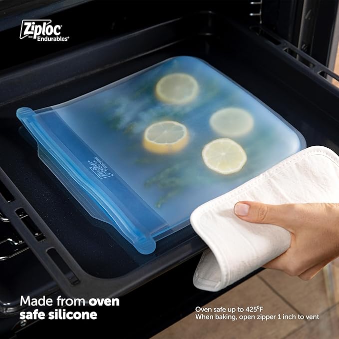 Ziploc Endurables Large Pouch, 8 Cups, Reusable Silicone Bags and Food Storage Meal Prep Containers for Freezer, Oven, and Microwave, Dishwasher Safe