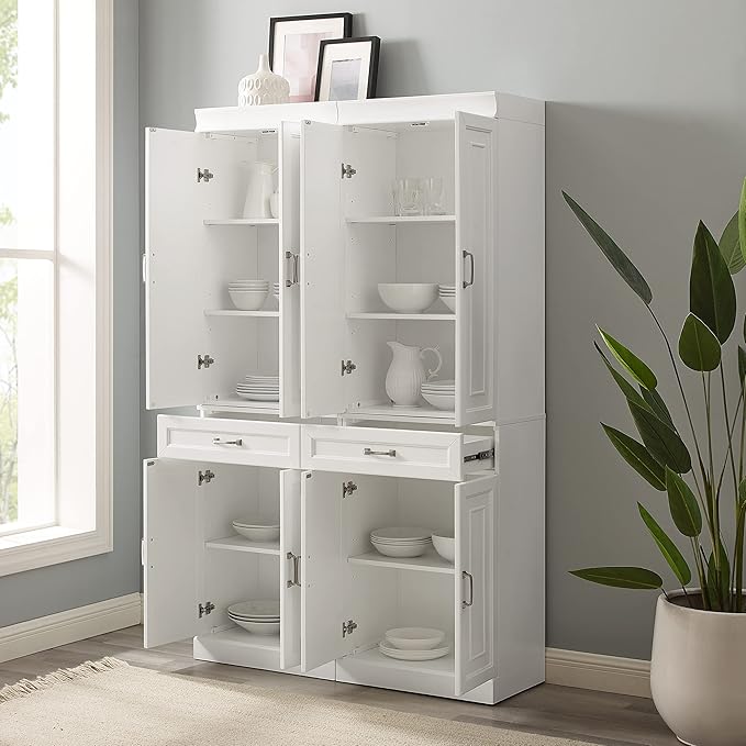 Crosley Furniture Stanton 2-Piece Pantry Storage Cabinet Set with Shelves, Kitchen, Dining, or Laundry Room, White