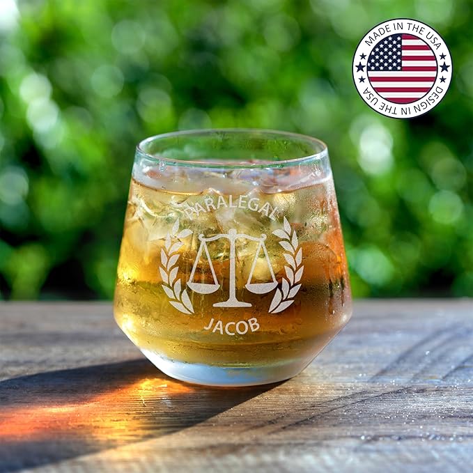 Personalized Lawyer Gifts for Men, Custom Whiskey Glass, Pass the Bar Exam Gifts for Female Lawyers, Office Present for Attorney, JD, Future Lawyer, Law School Graduation Gift for Men