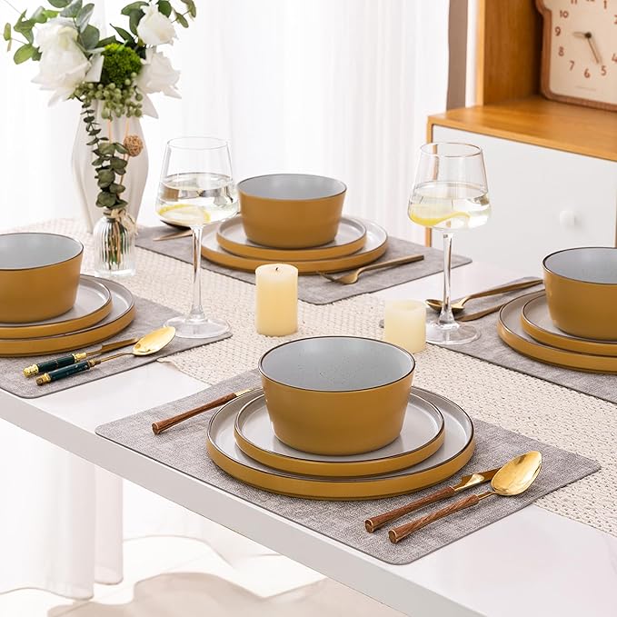 AmorArc Dinnerware Set for 4,12 Pieces Ceramic Plates and Bowls Set, Handcrafted Speckled Stoneware Tableware, Dishwasher & Microwave Safe Dishes - (Service for 4)