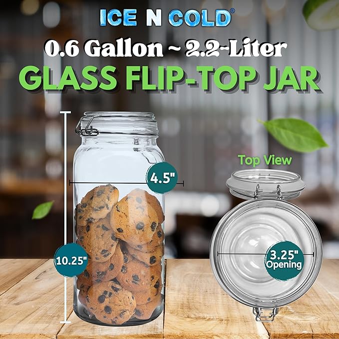 Airtight Glass Storage Jars with Clamp Lid – Food Storage Containers with Rubber Gasket Seal – Pantry & Kitchen Canisters for Dry Goods, Coffee, Sugar, Pasta – 0.4L to 2.2L Sizes (4, 75oz | 2.2L)