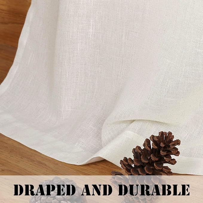 Linen Curtains Elegant Natural Linen Blended Curtains Energy Efficient Light Filtering / Rod Pocket Window Treatments Panels / Drapes for Livingroom (Set of 2, Ivory, 52 inch W X 108 inch L)