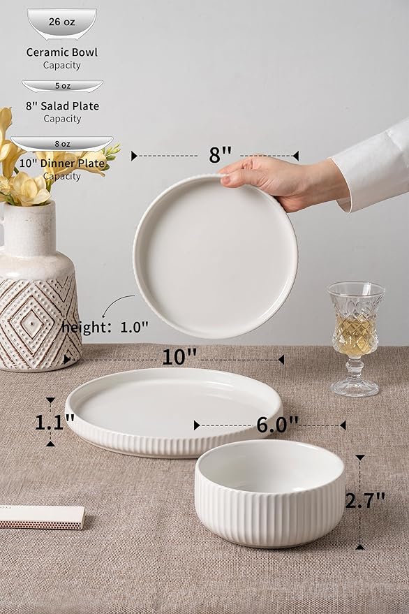 Pure & Practical Plates and Bowls Set for 6,FOBENTA 18 Piece White Dinnerware Sets – Ceramic Dish Set for Everyday Simplicity & Wellness Living