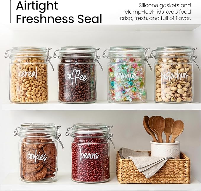 Talented Kitchen Airtight Mason Canning Jars - Multiuse Food Storage Containers with Lids for Canning Supplies & Homemade Food Storage - Clamp-Lid Glass Containers - 25 oz, Pack of 6