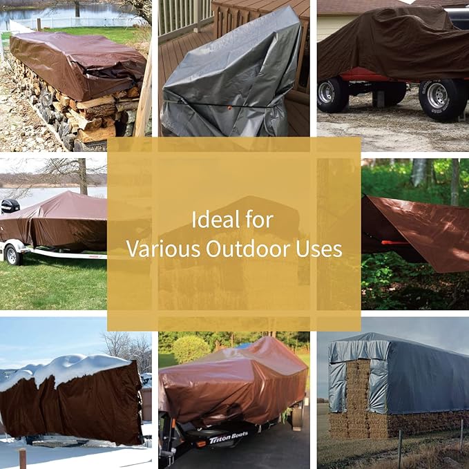 GUARD SHIELD Tarps Heavy Duty Waterproof 10x10 Feet Brown/Bright Silver Poly Tarp Cover Square Outdoor Thick UV Resistant Tarpaulin with Grommets 10mil