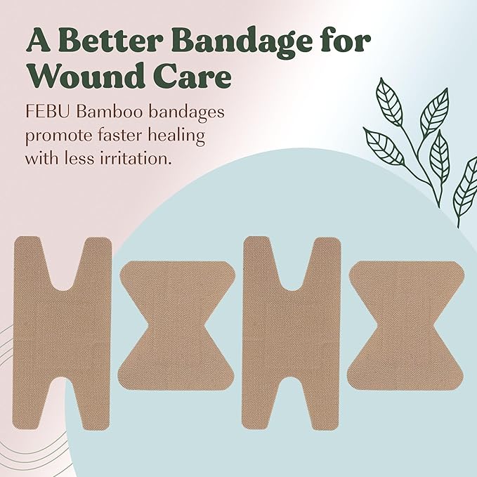 FEBU Eco-Friendly Bamboo Fingertip Bandages | PFAS Free Knuckle Bandages for First Aid | Flexible Fabric Wound Dressing | Fully Compostable, Latex Free Bandage | 30 Count Knuckle & Finger Bandage
