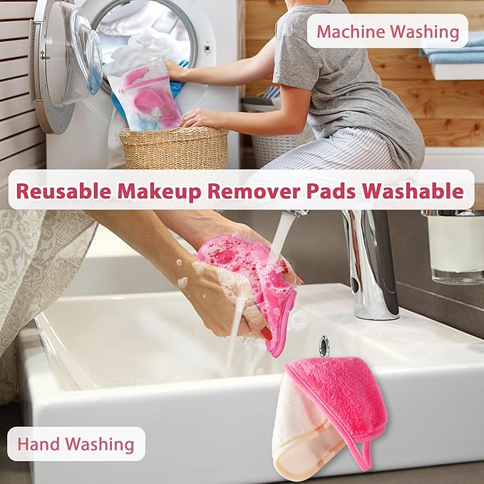 Makeup Remover Cloth, 6" x 6" Make Up Towels Reusable Face Cloth for Washing Face, Makeup Remover Pads Microfiber Face Washcloth with Mesh Bag, Just Water, 12 Pack