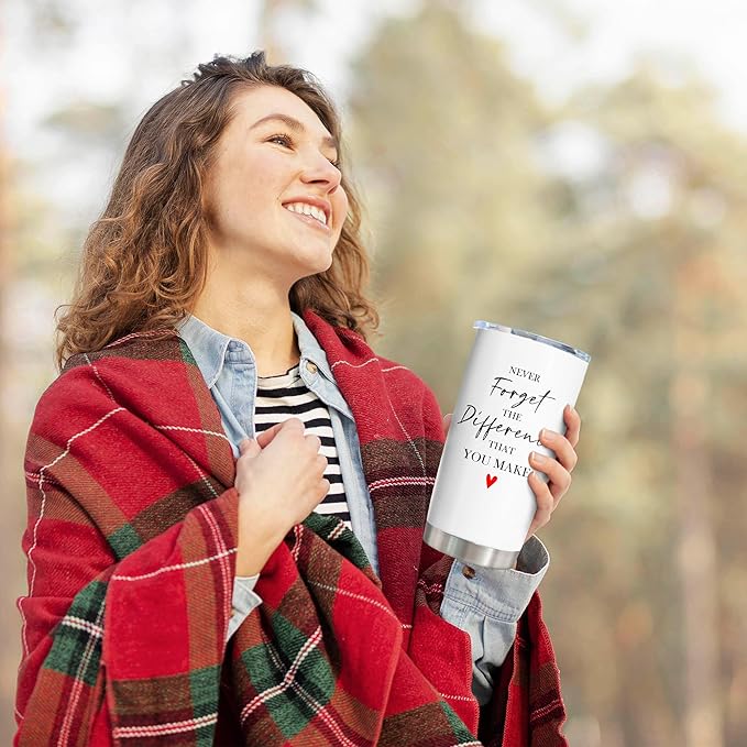 Christmas Thank You Gifts for Women/Men, Teacher/Employee Appreciation Gifts, Retirement Gift for Woman, Farewell Gift for Coworkers, Never Forget The Difference You Make Tumbler 20oz