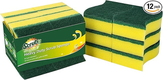 (12 Pack) Heavy Duty Scrub Sponges by SCRUBIT – Kitchen Dish, Sink and Bathroom Cleaning Scrubber Sponge - with Non-Smell Scouring Pad