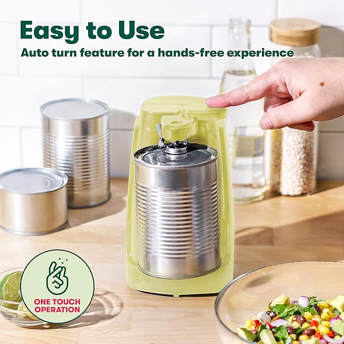 bella Electric Can Opener and Knife Sharpener, Multifunctional Bottle Opener with Removable Cutting Lever and Cord Storage, Stainless Steel Blade, Yellow
