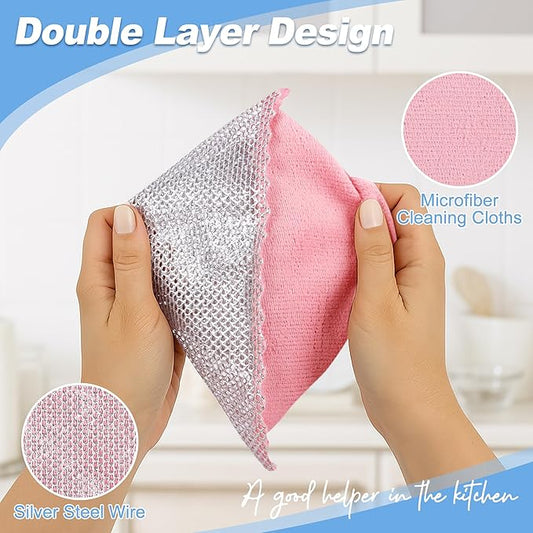 Non-Scratch Steel Wool Dishcloth - 5PC Set, Multi-Use Kitchen Scrubbers, Durable Cleaning Pads for Wet & Dry Use Grey (12pcs)