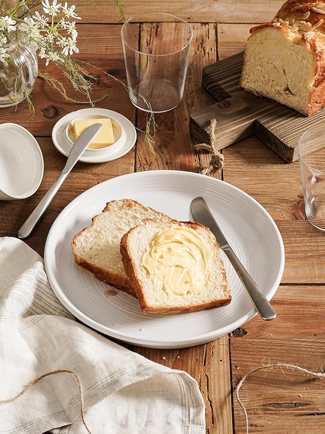 LE TAUCI Dishes Set for 6, Stoneware Plates and Bowls Set, 10" Dinner & 8" Salad Plates, 6" Bowls, Stackable, Microwave & Dishwasher Safe Ceramic Dinnerware, 18-Piece, White