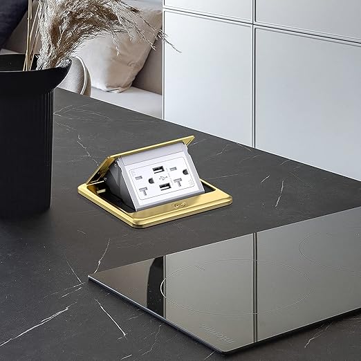 KYHSHJ Professional Pop-up Floor Power Outlet Box with USB 5V/4.8A Socket, 20 Amps Interference-Resistant Socket, Corrosion-Resistant Hardware, ETL Certified, Brass