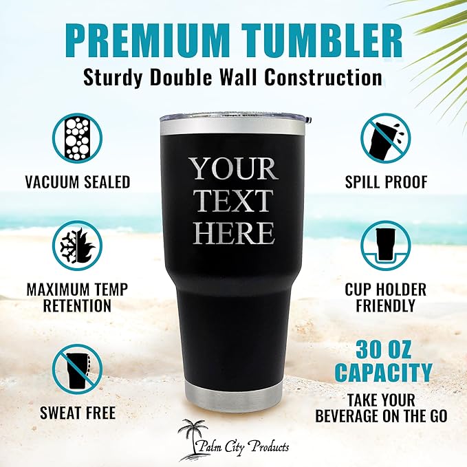 Custom Engraved 30 oz Black Tumbler - Personalized Stainless Steel Insulated Travel Mug with Custom Text