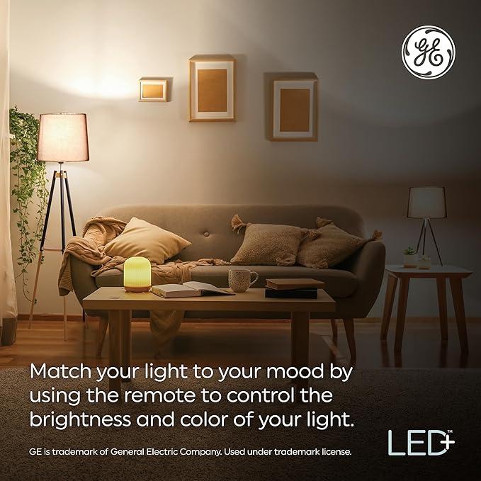GE LED+ Color Changing LED Light Bulbs with Remote, No App or Wi-Fi Required, A19 Standard Bulbs (2 Pack)