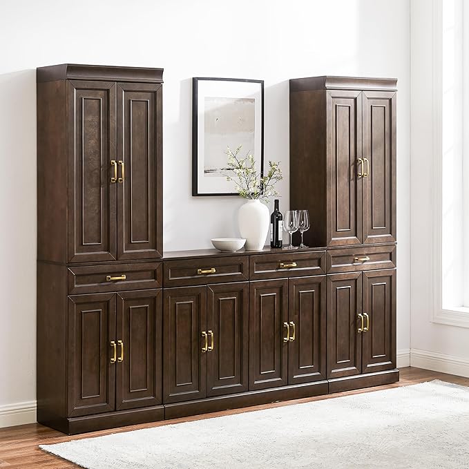 Crosley Furniture Stanton 3-Piece Traditional Sideboard Buffet Cabinet and Kitchen Storage Pantry Set, Coffee