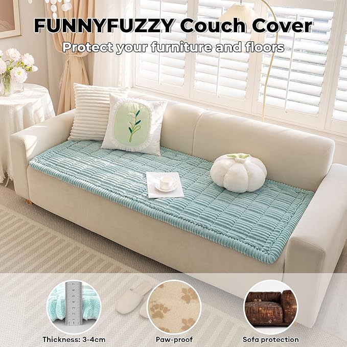FUNNY FUZZY Pet Couch Covers for Sofa, Washable Dog Couch Cover Protector for Dogs, Flannel Couch Covers for Dogs Pet Friendly Pets Mat Bed Sofa Cover (Blue, 27.6"×82.7")
