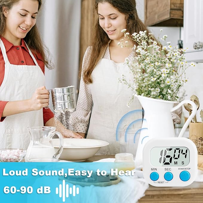 6 Pack Digital Kitchen Timer Multi-Function Magnetic Timers Classroom Timer for Kids Loud Alarm Big LCD Display Electronic Count Up Countdown Timers for Cooking, Classroom, Exercise, Meeting, White