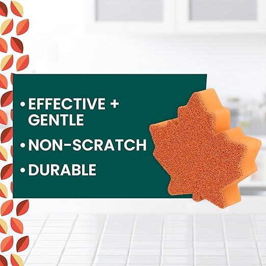Scotch-Brite Leafy Clean Scrub Sponge, Two-Sided Kitchen Sponges for Cleaning Effectively, Leaf Shaped Dish Sponges with 100% Recycled Scrubbing Fibers, 1 Scrubbing Sponge
