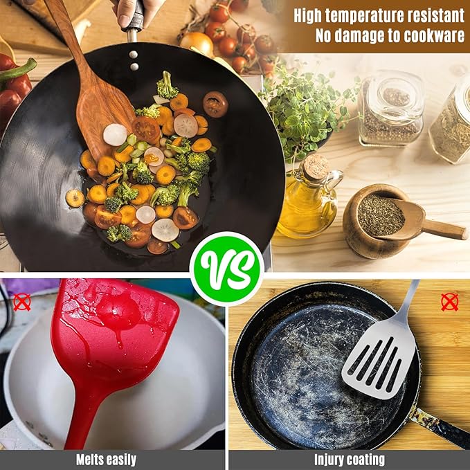 12 Piece Wooden Spoons for Cooking, Wooden Utensils for Cooking with Utensils Holder, Natural Teak Wooden Kitchen Utensils Set with Wooden Spoon Rest, Comfort Grip