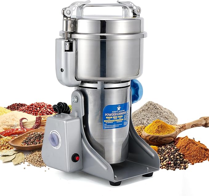 MAGIC MASTER 500g Grain Mill Grinder Electric,High Speed 1800W Commercial Safety Stainless Steel Dry Grinder Machine For Flour Wheat Nut Corn Rice Spice Pepper Herbs Coffee Beans,Swing,110V