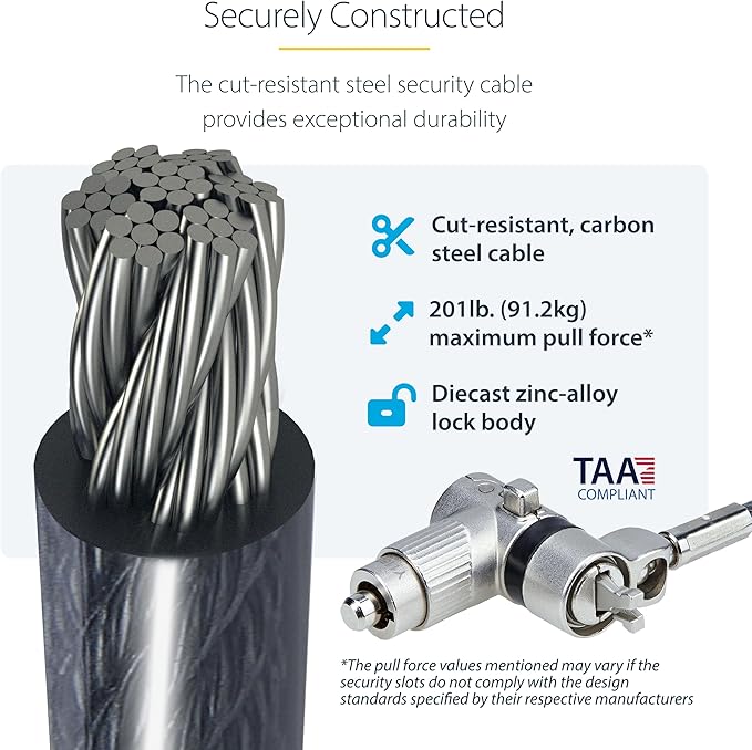 StarTech.com 25-Pack Universal Laptop Lock 6.6ft (2m), Keyed Alike Security Cable, Compatible with Noble Wedge/Nano/K-Slot, TAA