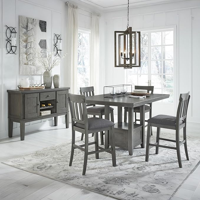 Signature Design by Ashley Hallanden Modern Farmhouse Counter Upholstered Barstool, Set of 2, Comb-back Design, Solid Wood, 25.75" , Dark Gray