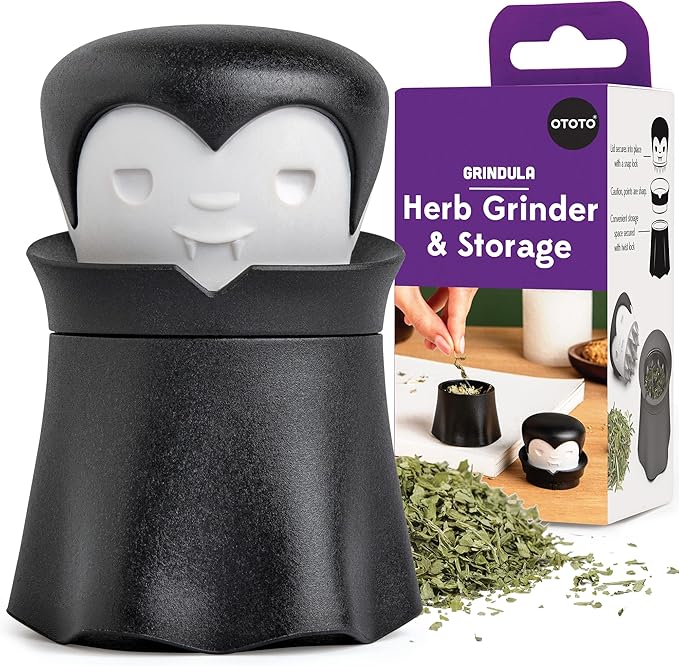 OTOTO New Grindula Herb Grinder - Dracula Gothic Manual Spice Grinder for Kitchen, Halloween Mini Spice Grinder, Unique Kitchen Gadgets, Goth Accessories, Spooky Goth Kitchen Gifts, Black