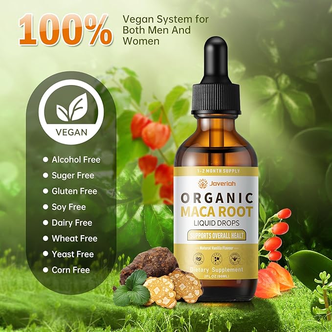 Organic Maca Root Liquid Drops with Ashwagandha,Goji Berry,Ginger,Magnesium and L-Arginine for Women and Men,Ashwagandha Maca Root Supplements Tincture 2 Fl Oz