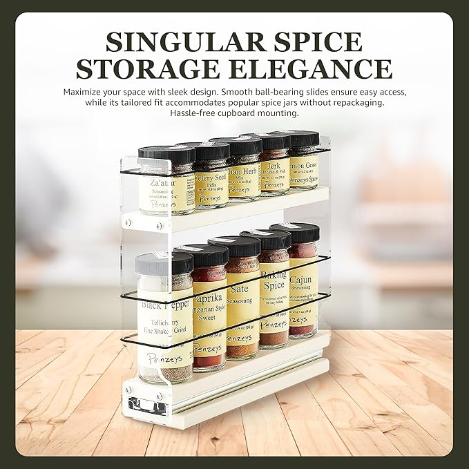 Vertical Spice Narrow Spice Rack - Sliding Spice Jars Organizer - Pantry Organizers & Storage - Slide Out Drawers for Kitchen Cabinets - Seasoning Caddy (2.3" W x .9.25" H x 10.6" D, Assembled)