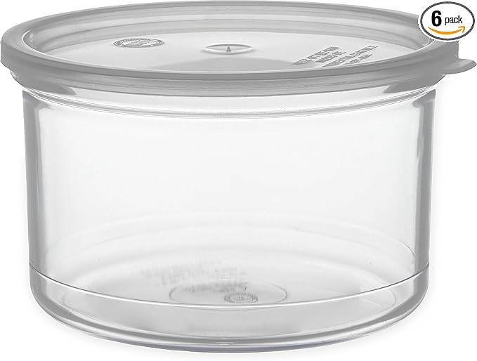 Carlisle FoodService Products Classic Round Storage Container Crock with Lid for Kitchen, Restaurants, Home, Plastic, 1.5 Quarts, Clear, (Pack of 6)