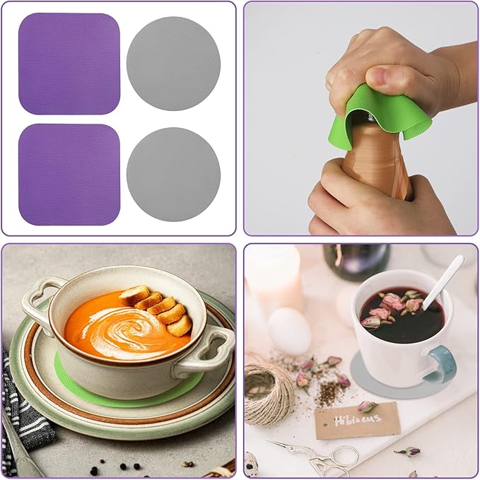 4pcs Jar Opener Gripper Pads, Rubber Jar Grippers Multi-function Jar Opener for Seniors with Weak Hands Kitchen Coasters (Grey, Purple)