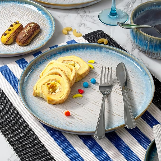 Joseph Sedgh Collection “Talia” 12-piece Stoneware Dinnerware Set with Reactive Glaze Finish, Service for 4, Blue Reactive Glaze