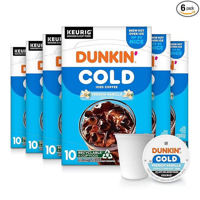 Dunkin' Cold French Vanilla Flavored Coffee, 60 Keurig K-Cups