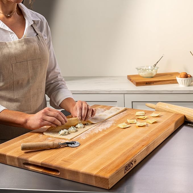 John Boos R-Board Series Rectangular Wooden Maple Cutting Board 24”x18” – 1.5” Thick, 18-lb Reversible Butcher Block with Edge-Grain & Finger Grips – Made in the USA